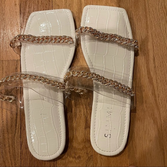 ZADIE CLEAR WHITE FAUX CROC PRINT CHAIN STRAP SANDALS USA SIZE 6 UK SIZE 4 - Picture 4 of 4